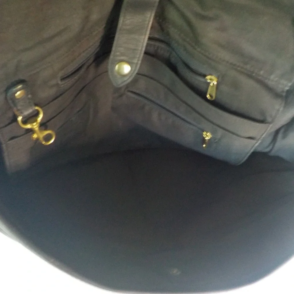 Black Leather Laptop/Biker/Tablet Tote
